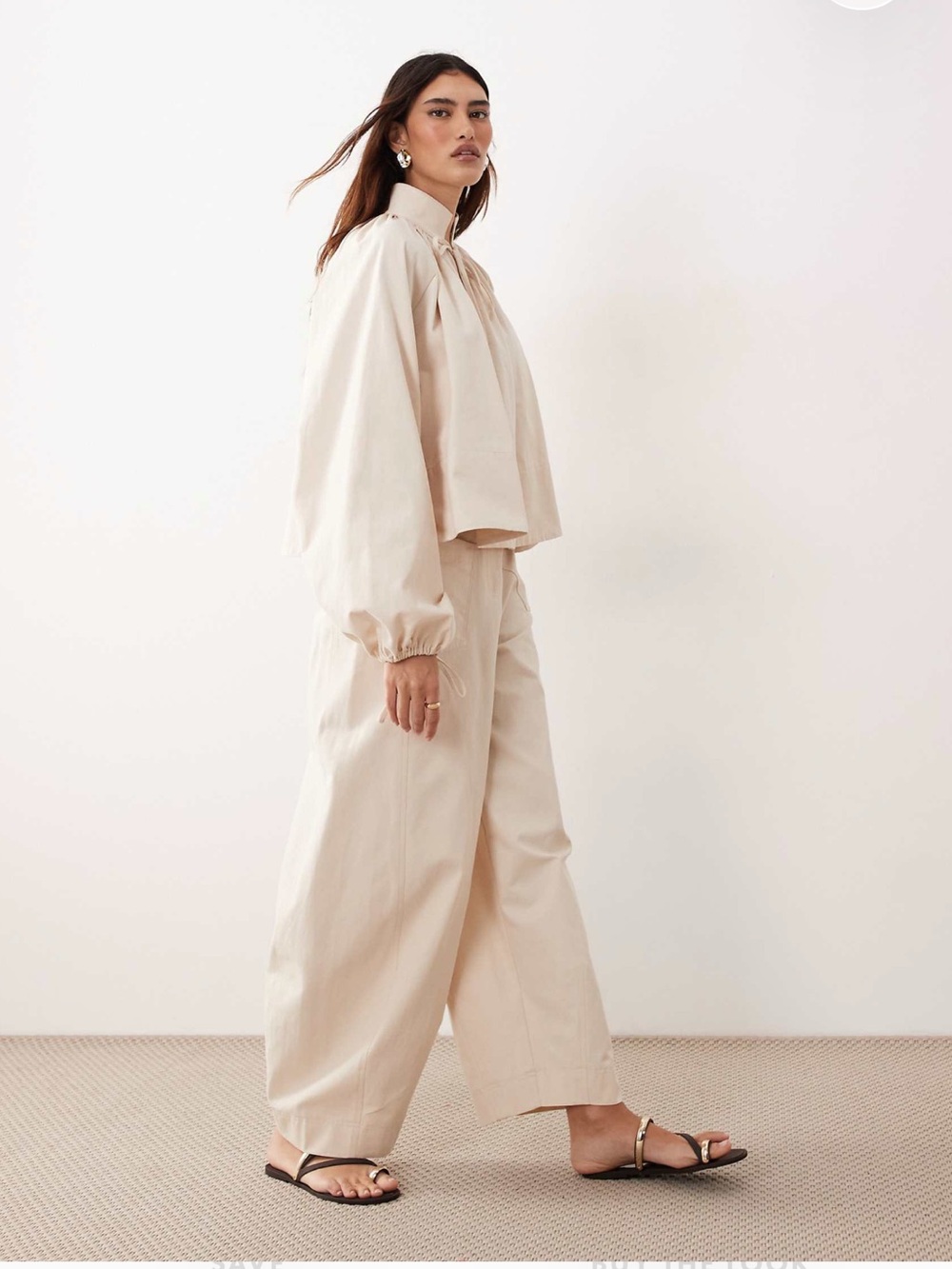 Malen wide leg cream white elastic waistband oversized organic cotton pants